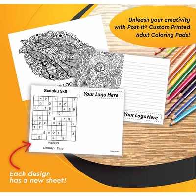 Custom Printed Post-it® Coloring Pad Notes (6"x8") 25 Sheets/ 4 Color Dynamic Variable